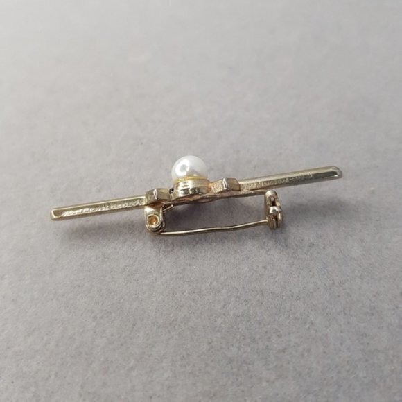 Vintage (~1980s) Edwardian revival gold tone bar brooch - Picture 5 of 6